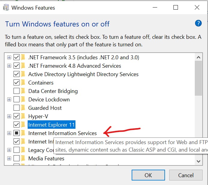 Turn Windows Features On and Off